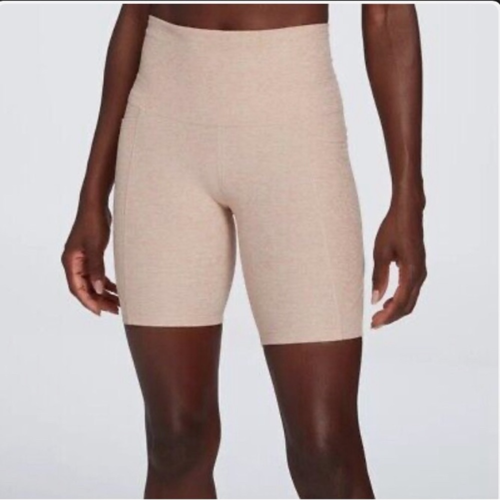NWOT CALIA Women's LustraLux High Rise Pocket 5" Tan Bike Short w pocket XXS